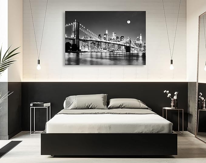 Baisuart-Q30369 Brooklyn Bridge Night View 1 Panels Landscape Artwork Canvas - Image 6