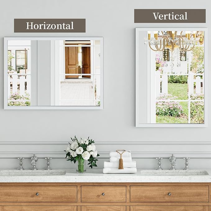 Syndra White Wood Frame Bathroom Mirror, Waterproof Slim Deep Frame, - Image 6