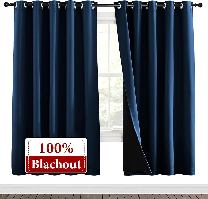 NICETOWN Moroccan Blue Full Shade Curtain Panels, Pair of Energy Smart & Noise - Image 2