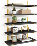 Fixwal Floating Black Gold Shelves Set of 5, Width 4.7 Inches, Rustic Wood Wall by Fixwal