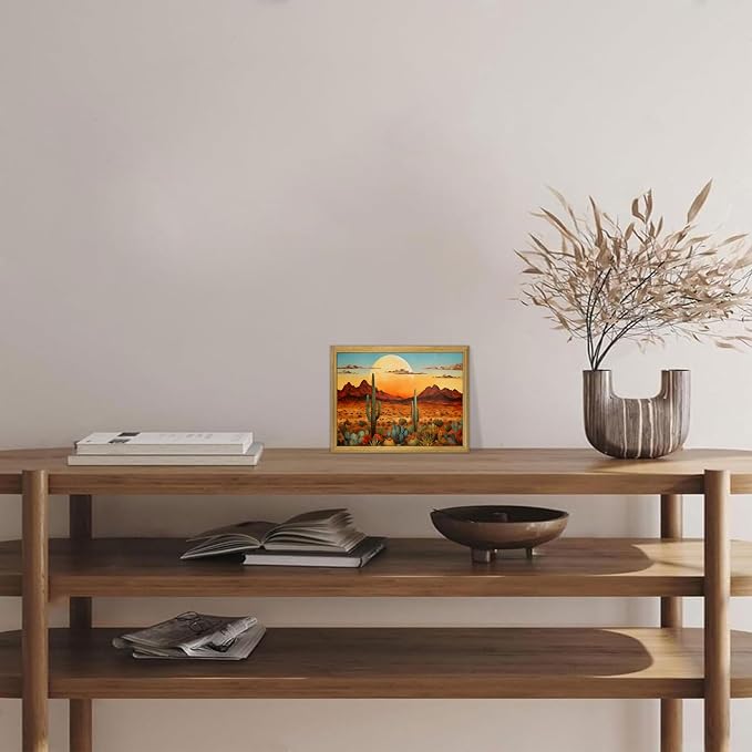 Framed Western Desert Sunset Cactus Wall Art, Vintage Southwest Nature - Image 6