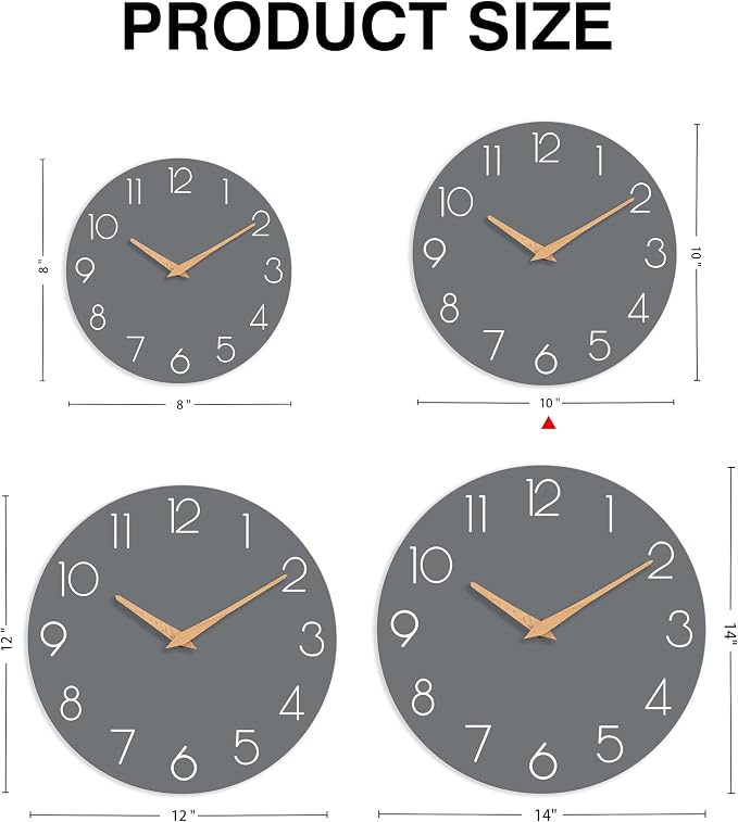 cicininc Wall Clock, 10 Inch Wooden Silent Non-Ticking, Decorative Battery - Image 3