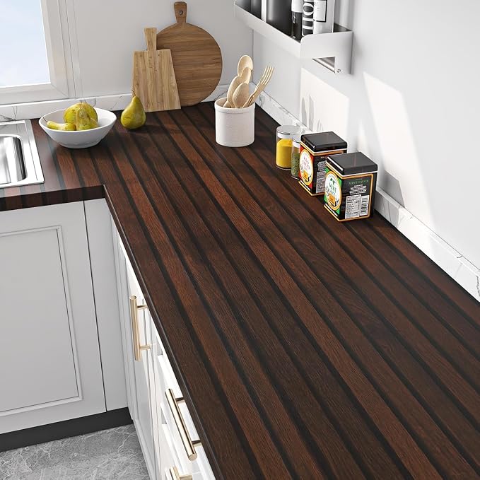 FunStick 36"x200" Dark Brown Slats Wood Peel and Stick Wallpaper Faux 3D Walnut - Image 8