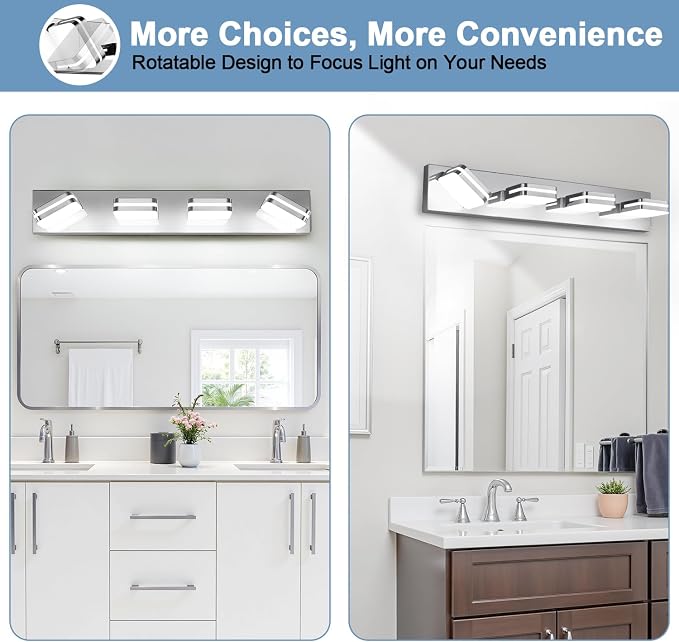 360° Rotate LED Bathroom Vanity Light Fixtures, 1600LM Acrylic Chrome Vanity - Image 6
