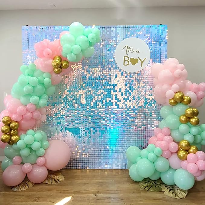 COKAOBE Rainbow Blue Shimmer Wall Backdrop 24PCS Square Sequin Shimmer Backdrop - Image 6