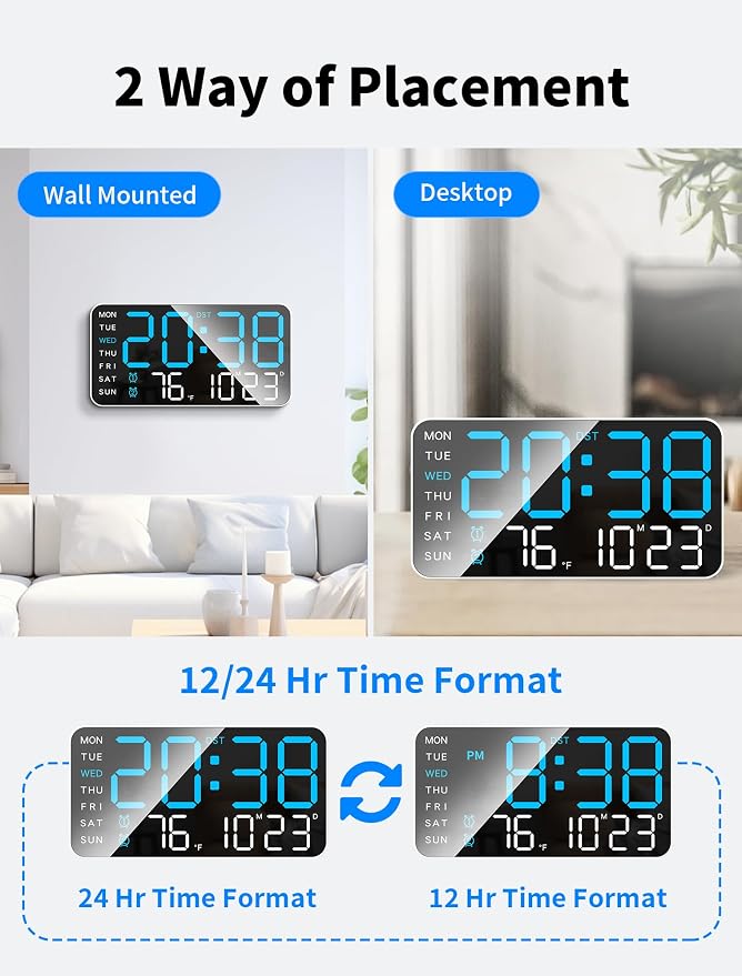 MASHI 8.4''Large Digital Wall Clock, Led Alarm Clock - Image 7