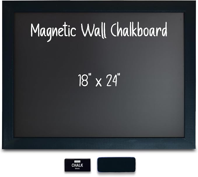 Magnetic Wall Chalkboard, Large Size 18" x 24", Rustic Wood Frame, Chalkboard by BetterOfficeProducts