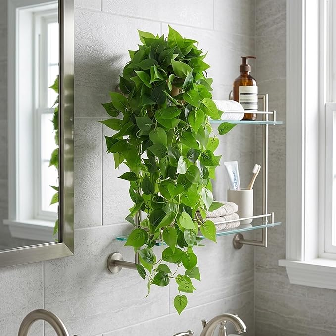 CEWOR 2pcs Fake Hanging Plants for Room Decor, 3.6ft Artificial Ivy Pothos Vine - Image 4