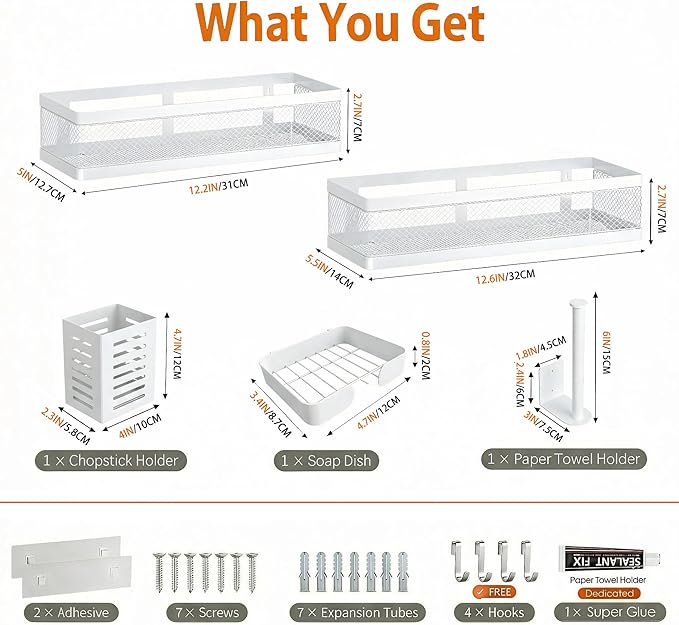 PUSDON 5-in-1 Wide Wall Mount Wrapped Mesh Kitchen Organizer & Shower Caddy Kit - Image 3