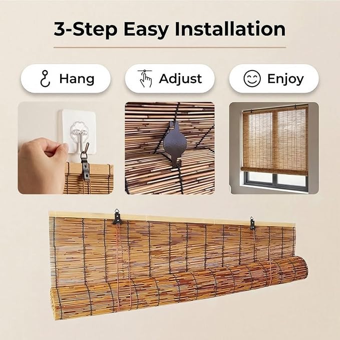 Outdoor Bamboo Roller Blinds, Retro Breathable Reed Shades - Image 8