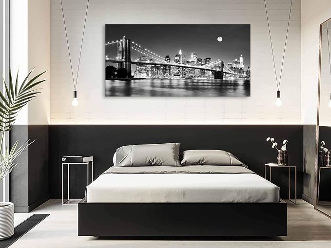 Baisuart-Q30375 Brooklyn Bridge Night View 1 Panels Landscape Artwork Canvas - Image 3