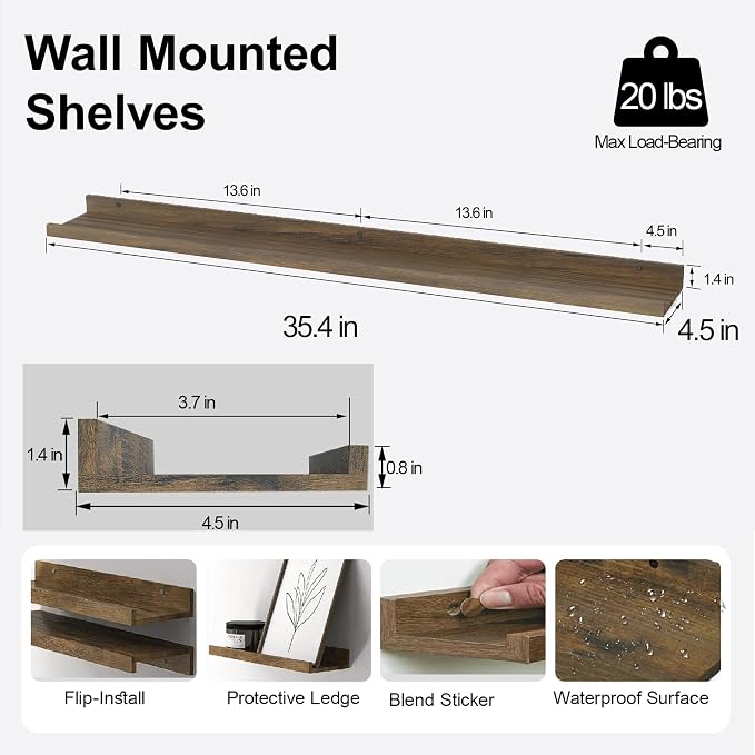 Floating Shelves for Wall Decor, Long Wall Mounted Storage Shelf for Bedroom - Image 3