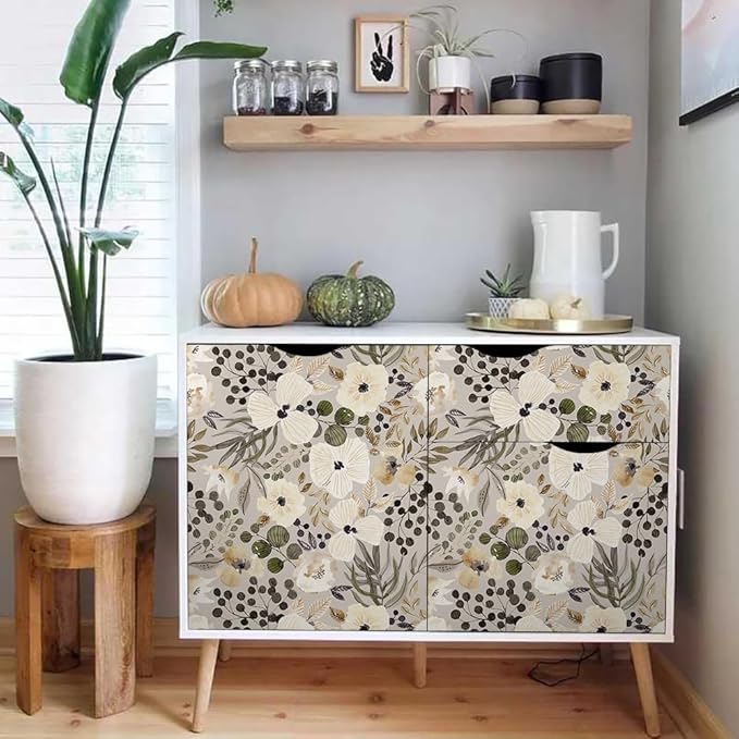 18"x236" Boho Cream/Brown Daisy Flower Peel and Stick Self Adhesive Wallpaper - Image 5