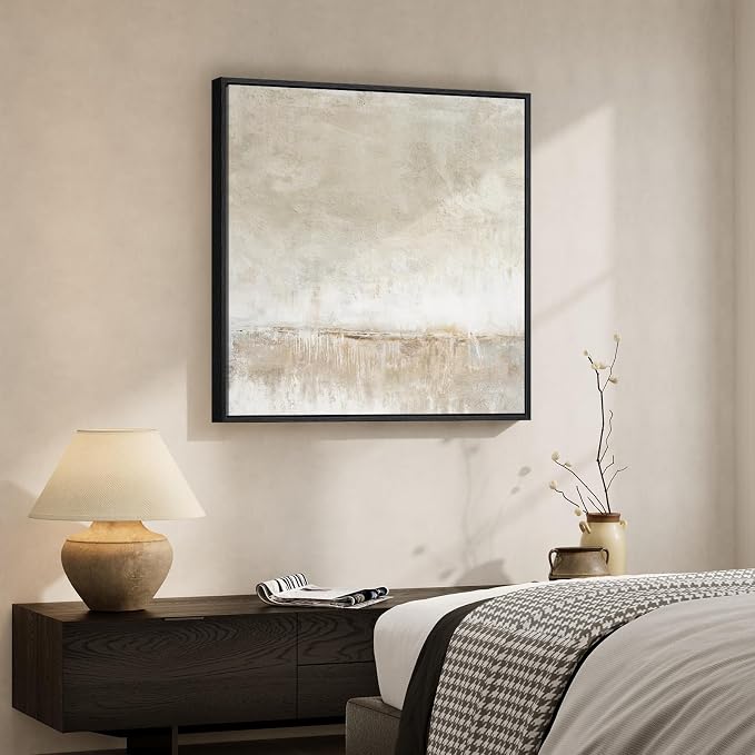 Framed Neutral Abstract Wall Art, Modern Beige and Cream Canvas Prints Artwork - Image 2