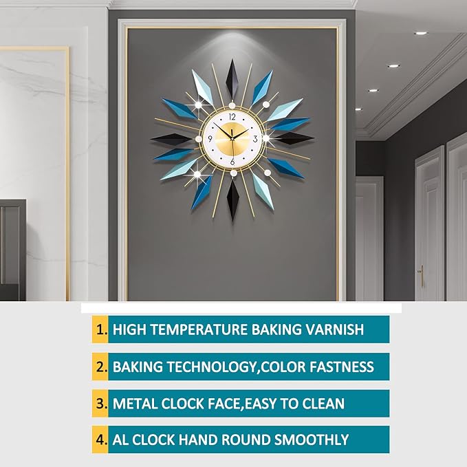 Large Metal Decorative Wall Clocks Silent Non-Ticking, 3D Modern Art Clock Home - Image 6