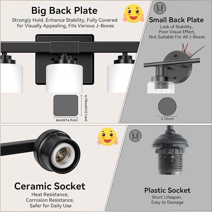 5-Light Bathroom Light Fixtures, Matte Black Light Fixture, Classic Wall Light - Image 7