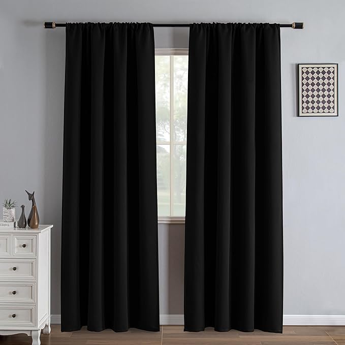 IGEMAEVE Black 100% Blackout Curtains 84 Inch Length 2 Panels Set, Rod Pocket by IGEMAEVE