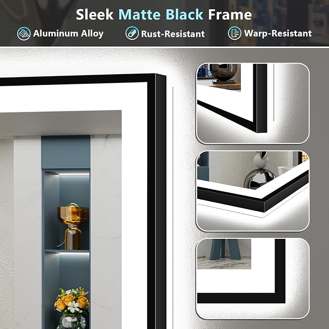 30x36 Black Framed LED Bathroom Mirror - Image 9