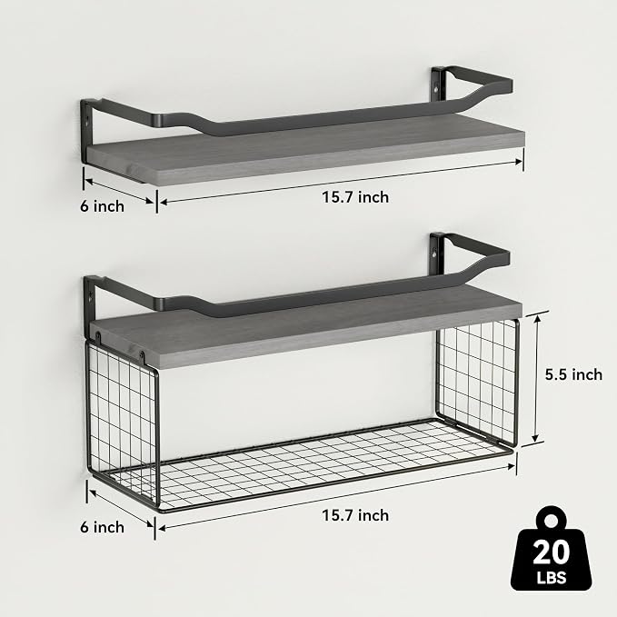 WOPITUES Floating Shelves with Wire Storage Basket, Bathroom Shelves Over - Image 3