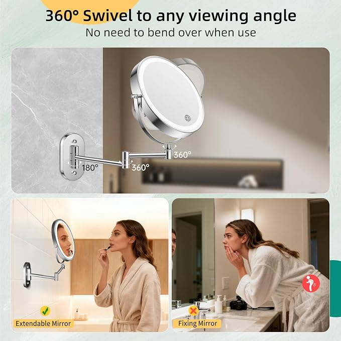FUNTOUCH 5000mAh Rechargeable Wall Mounted Makeup Mirror - Image 5