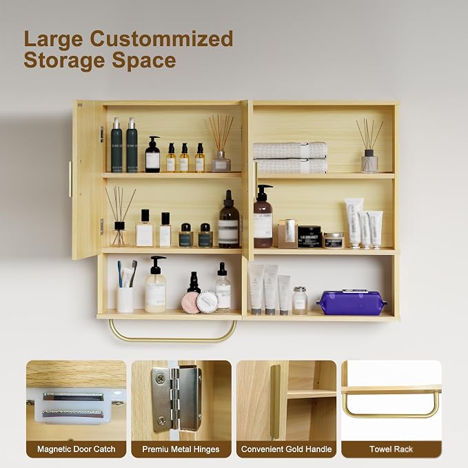 Bathroom Wall Cabinet Wood Large Wall Mounted Medicine Cabinet - Image 4