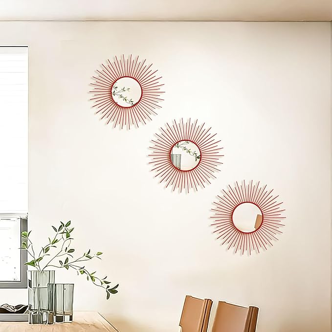 3 Pack Metal Mirrors for Wall Sunburst Wall Mirrors Home Décor Decorative - Image 4