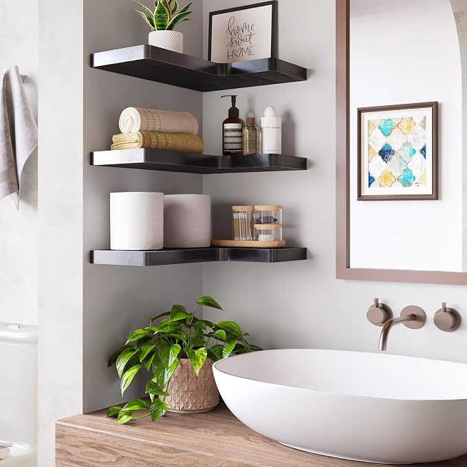 Fixwal Corner Floating Shelves for Wall Mounted Natural Solid Wood 16"x11.4" - Image 7