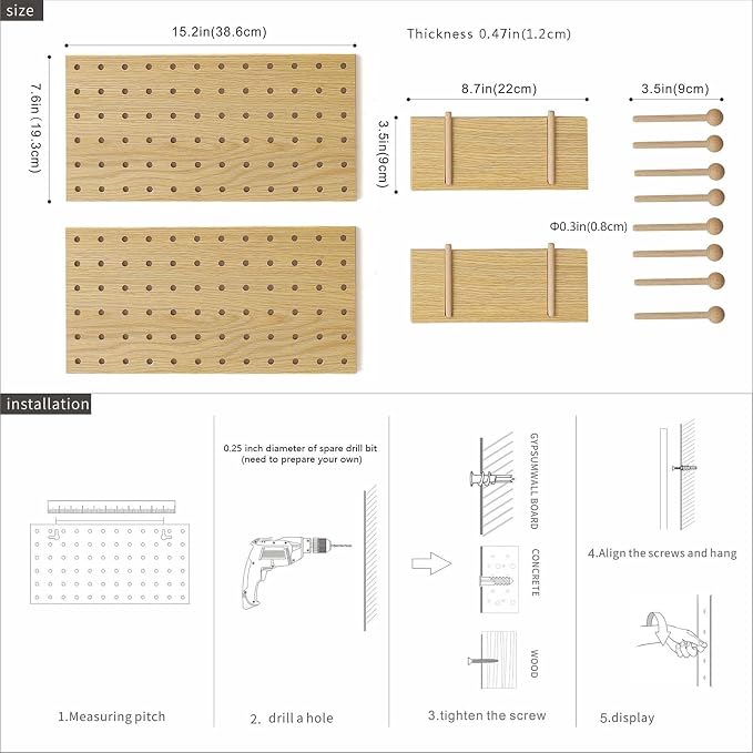 Wooden Pegboard Modular Display Organization Storage Wall Hooks Shelf - Image 7