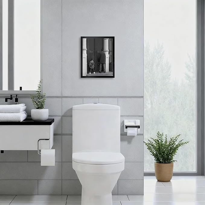 Funny Bathroom Decor Black and White Framed Wall Art, Retro Comedy Movie - Image 2