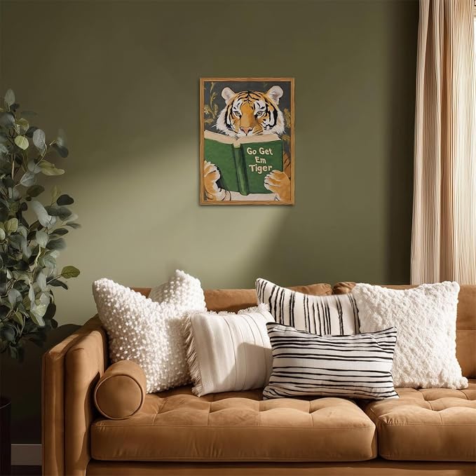 Framed Funny Tiger Wall Art, Motivational Animal Reading Wall Decor Paintings - Image 8