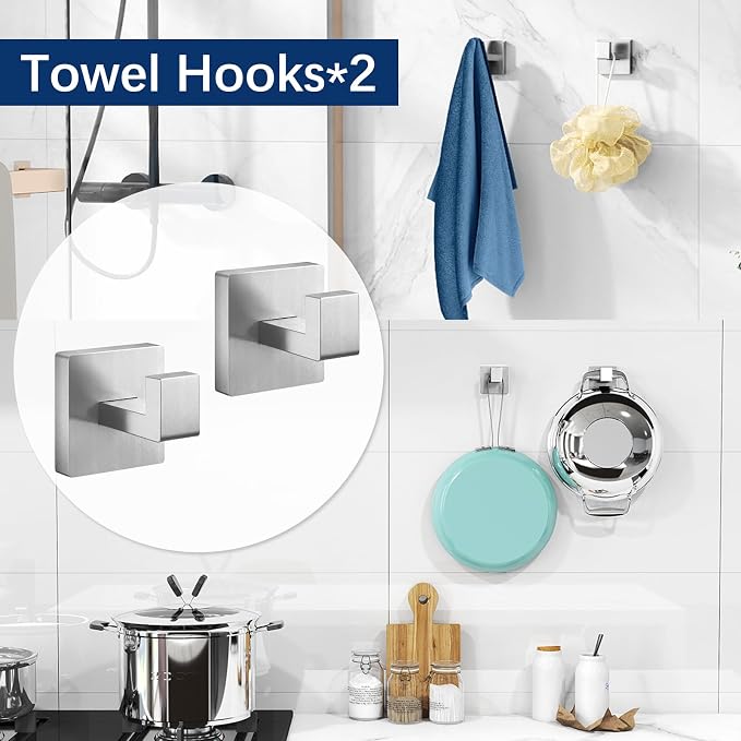 Brushed Nickel Towel Rack for Bathroom Wall Mounted, Bathroom Accessory Set - Image 6