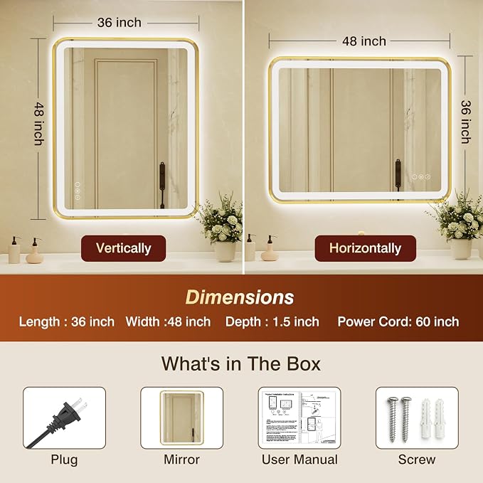36x48 Inch LED Bathroom Mirror - Image 2