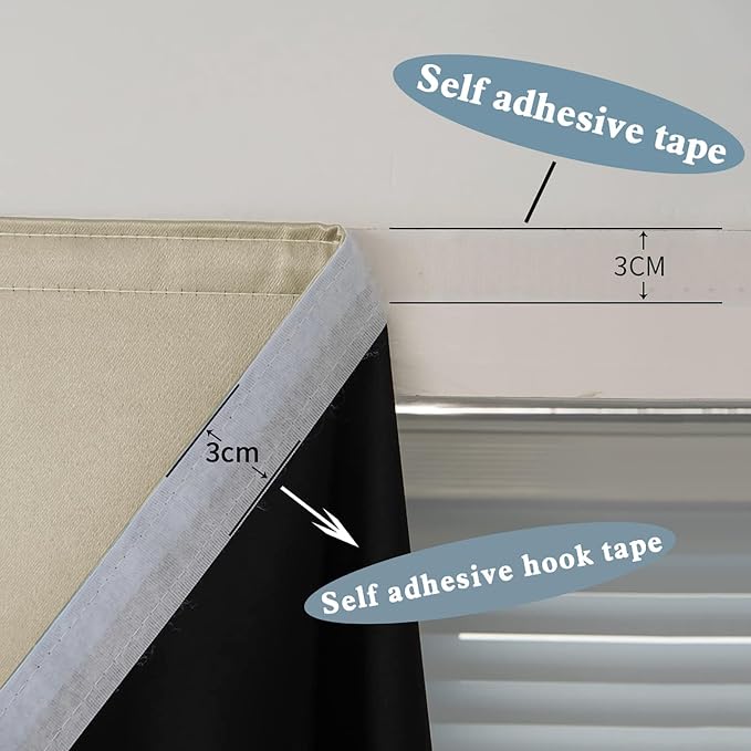 AJAZZ 100% Blackout Curtains for Bedroom Self Adhesive Curtains Temporary - Image 3