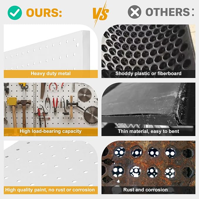 Peg Board, 2 Pack Metal Pegboard Panels White Pegboards Wall Organizer - Image 6