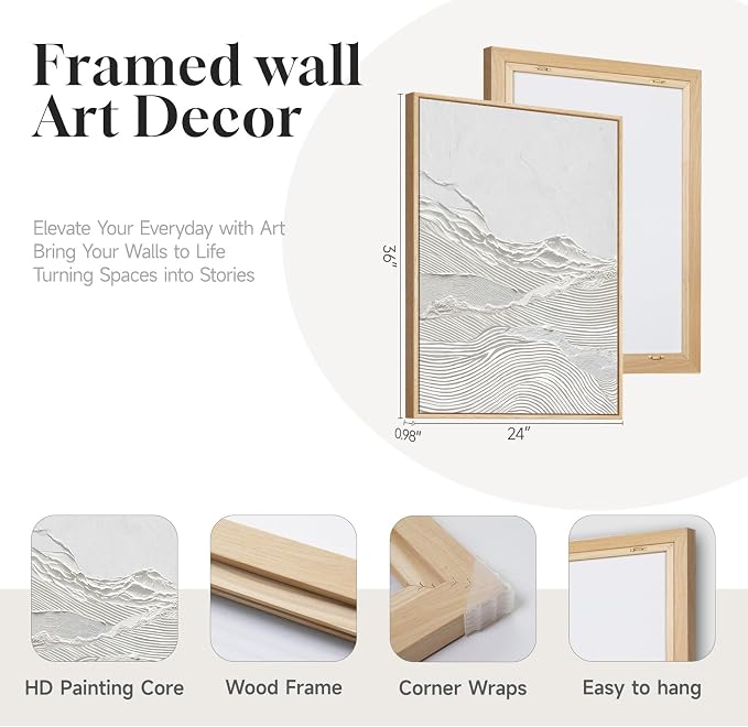 Large Framed White Abstract Wall Art Set of 2 - Image 5