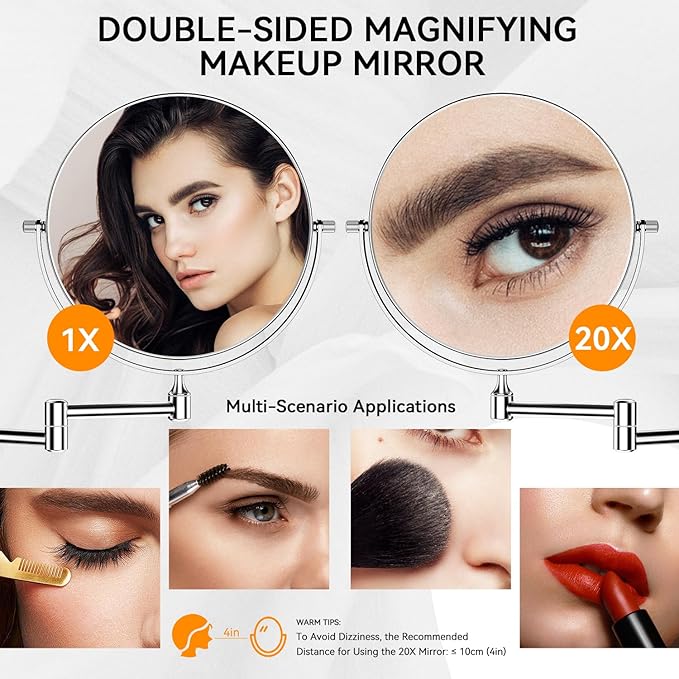 Auxmir Wall Mounted Makeup Mirror, 8 Inch 1X/20X Double Sided Magnifying Mirror - Image 2