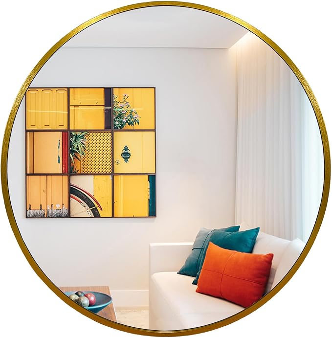 Oruii Gold Round Mirror 28 inch, Large Golden Circle Mirror Metal Frame by OruiiMirror