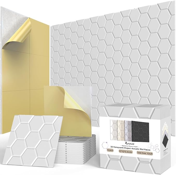 12Pack Acoustic Wall Panels, Honeycomb Self-Adhesive Sound Proof Foam Panels by ArtVivid