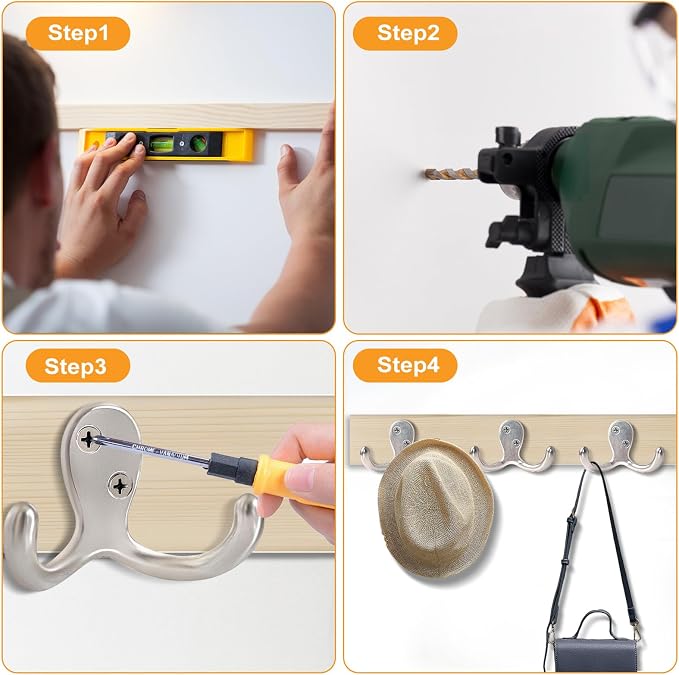 15 Pack Coat Hooks Wall Hooks for Hanging, Heavy Duty Double Prong Metal Hook - Image 7