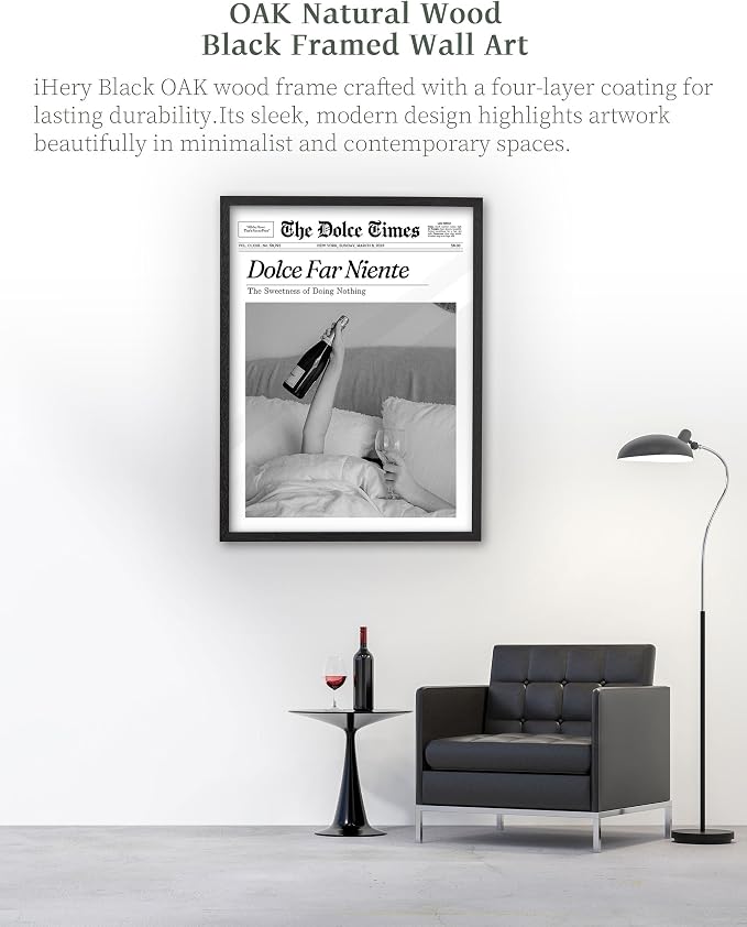 iHery Premium Natural Black OAK Wood 12x16in Dolce Far Niente Framed Wall Art - Image 4