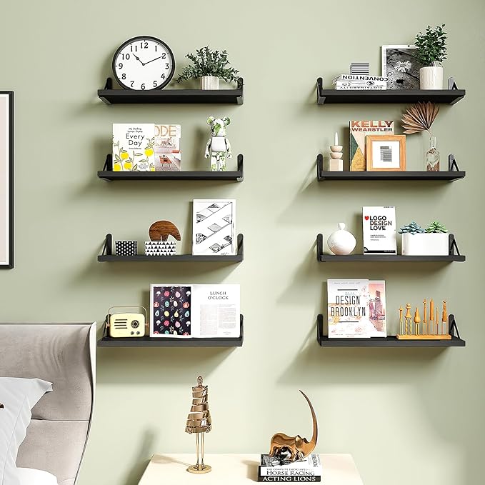 Fixwal Floating Shelves, Width 4.7in Rustic Wood Wall Shelves Set of 8 - Image 7