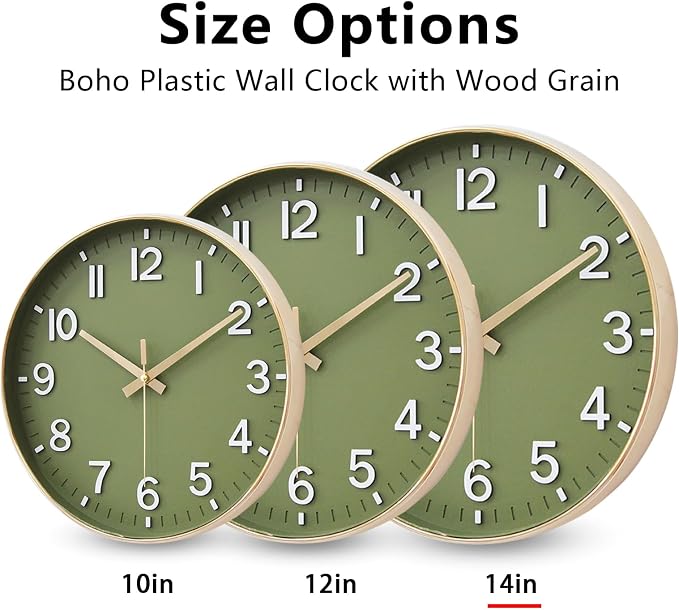 HZDHCLH Wall Clocks Battery Operated, Wall Clock Green Gold, 14 inch Wall Clock - Image 6