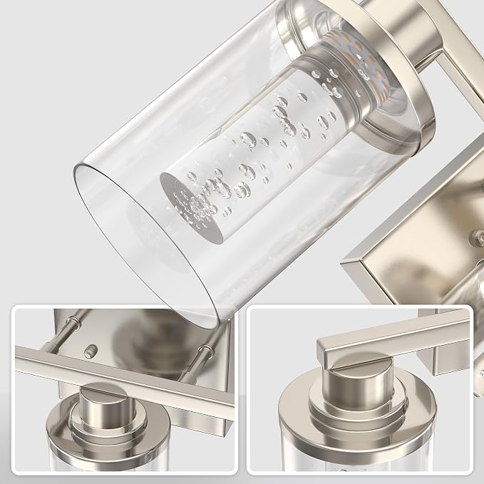 DORESshop 3-Light Brushed Nickel Bathroom Light Fixtures, Crystal LED Bathroom - Image 4