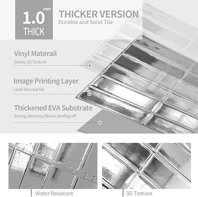 Peel and Stick Backsplash 3D Wall Tiles, Self-Adhesive, Oil Proof, Waterproof - Image 7