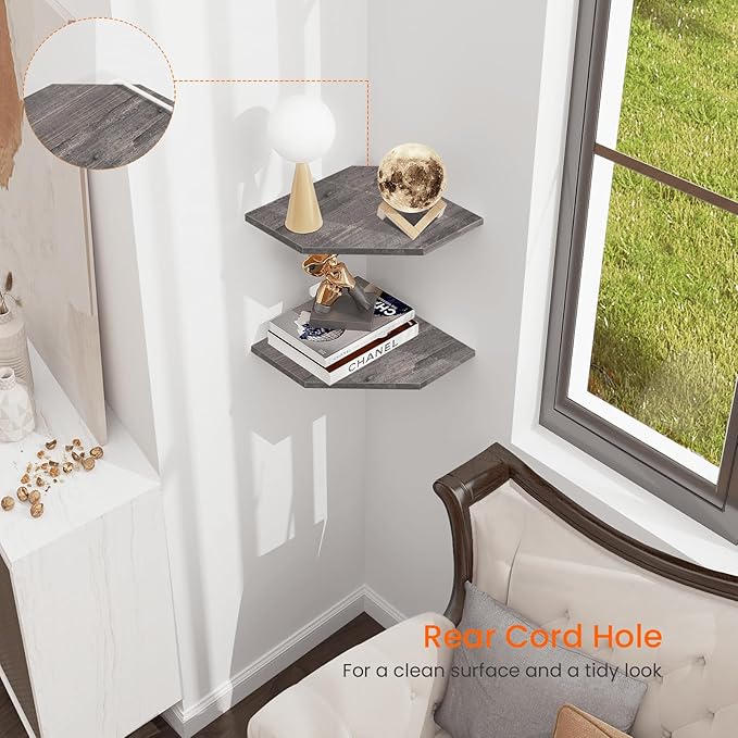 Homode Corner Shelf Wall Mount, Cable Box, Wood Hanging Storage Shelf Organizer - Image 5