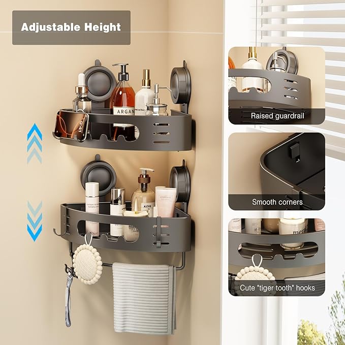 Voldra Corner Shower Caddy Suction Cup, Aluminum Corner Shower Shelves - Image 3