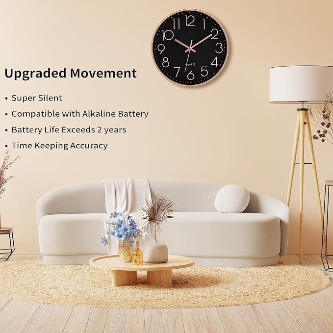 Foxtop Modern Wall Clock 12 Inch Non-Ticking Silent Battery Operated Round - Image 3