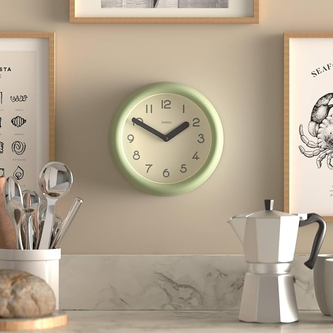 JONES CLOCKS® Fuze wall Clock | Small Round Clock | Matcha Green | Playful - Image 2
