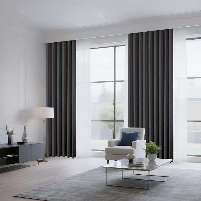 CUCRAF Dark Grey Blackout Curtains 63 inch Length 2 Panels Set, Rod Pocket Room - Image 8
