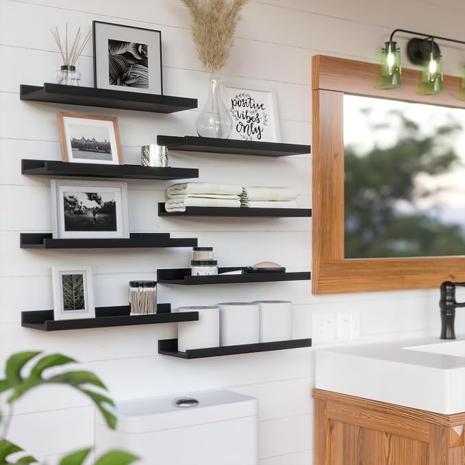 RICHER HOUSE 8 Set Black Floating Wall Mounted Shelves, Nursery Hanging Book - Image 6
